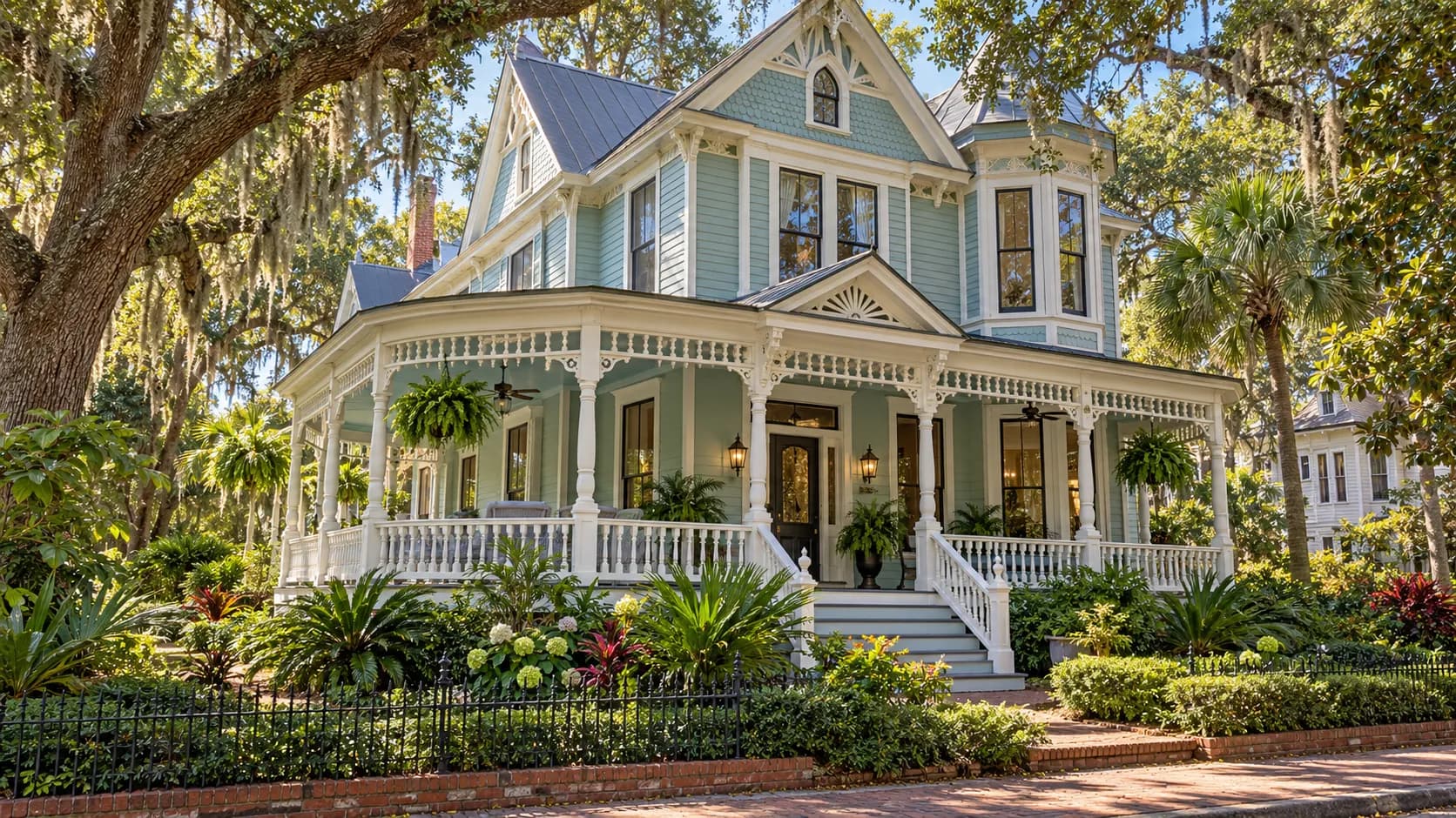 Restored Victorian home with a wraparound porch in the Fernandina Beach historic district